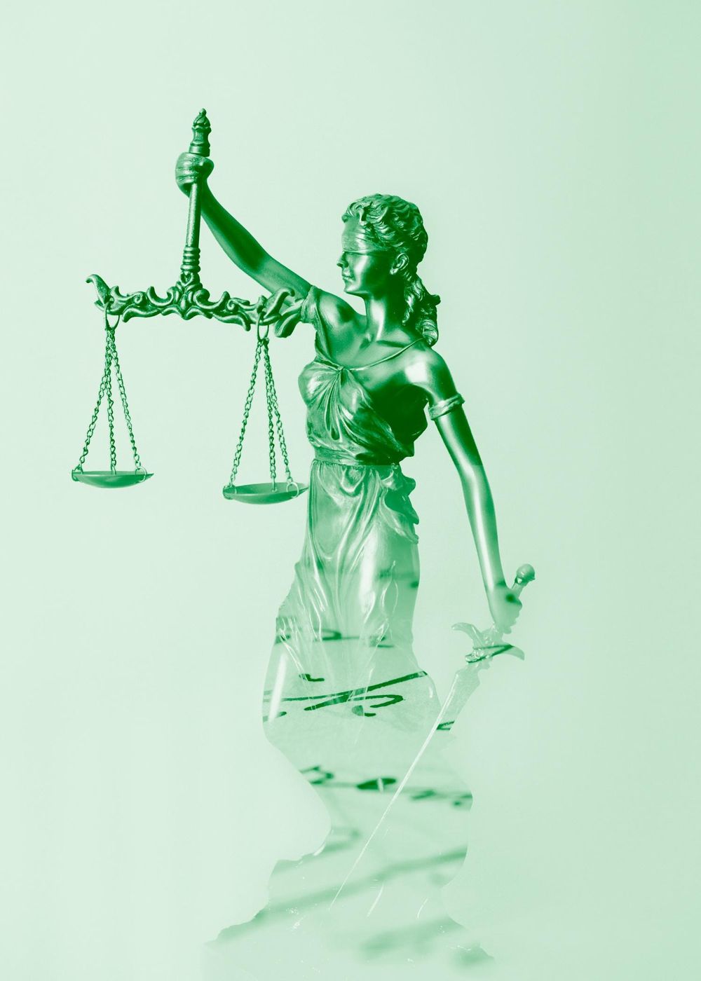 Lady Justice statue, green duotone